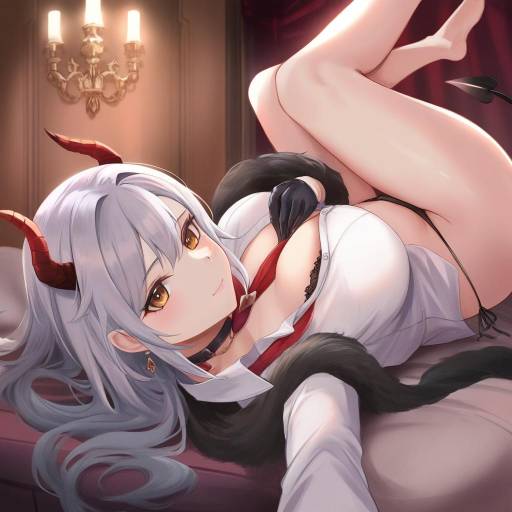 Seductive Demon Girl in Baroque Room