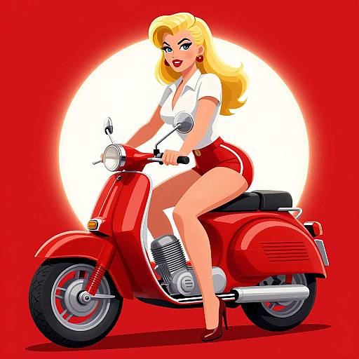 Confident Blonde Pin-Up on Motorcycle