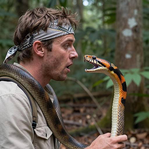 Surprised Man Confronts Large Snake