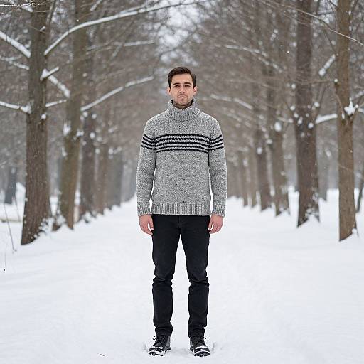Man in Sweater Winter Forest