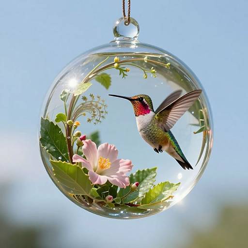 Glass Orb Microcosm with Hummingbird