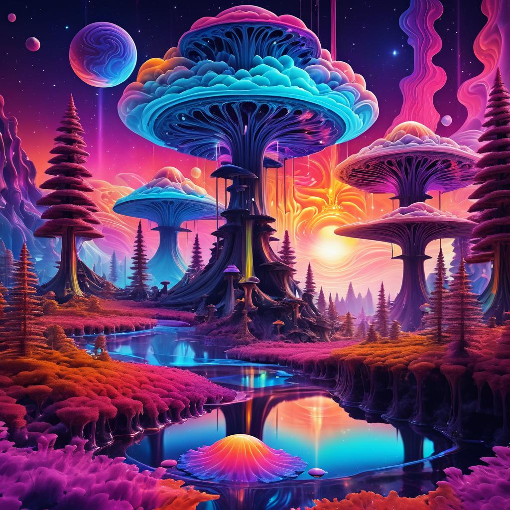 Psychedelic Mushroom Forest on Bismuth Planet