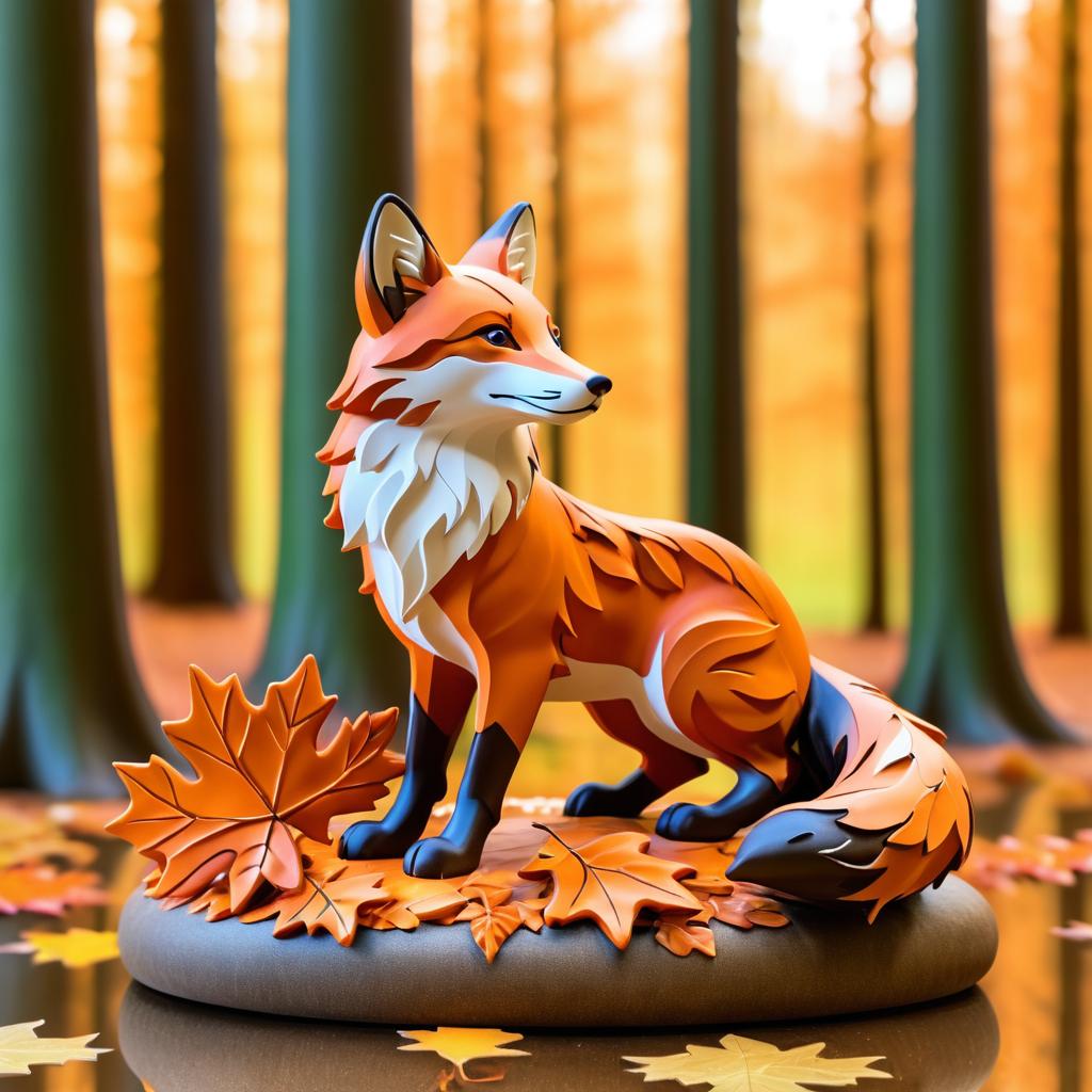 Vibrant Fox Sculpture in Autumn Forest