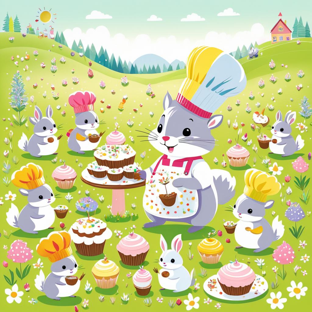 Whimsical Squirrel Baking Cupcakes