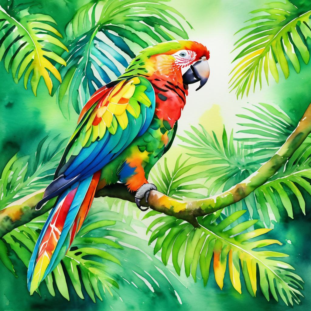 Vibrant Watercolor Parrot in Rainforest