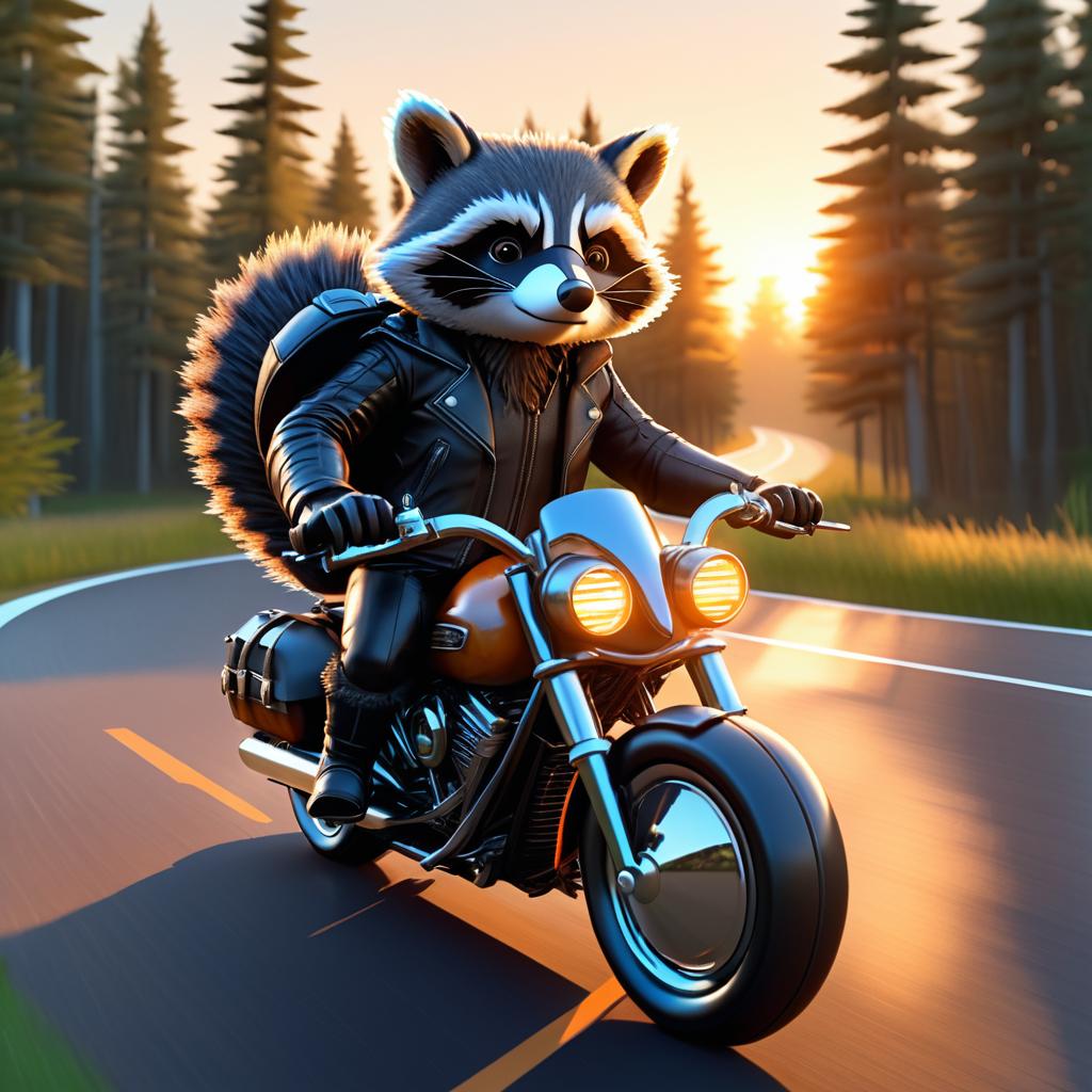 Hyperrealistic Biker Raccoon on Harley