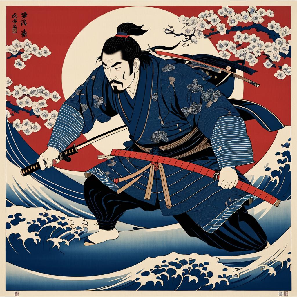 Intricate Samurai Ukiyo-e Woodblock Art