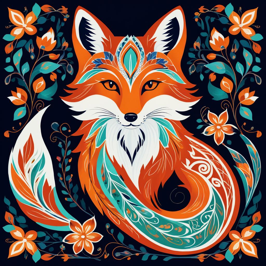 Charming Folk Art Fox Portrait Design