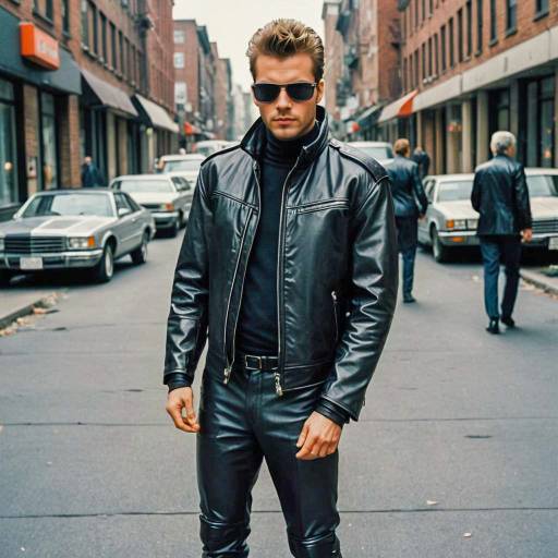 Man in 1980s Futuristic Leather Outfit