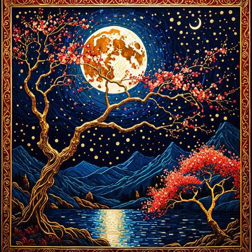 Moonlit Cherry Blossom Tapestry