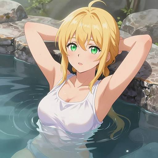 Anime Girl in Natural Hot Spring