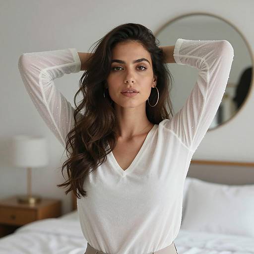 Elegant Woman in Natural Bedroom Light