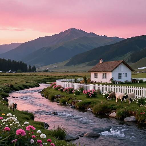 Serene Sunset Cottage Landscape