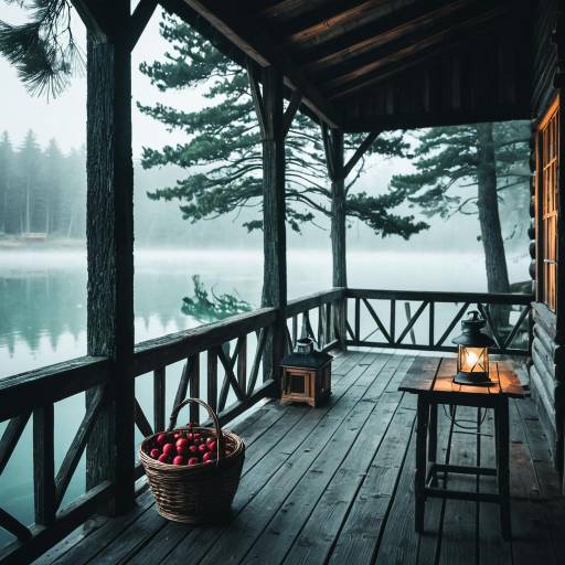Rustic Lakeside Hut at Dawn