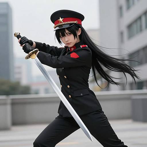 Dynamic Anime Soldier in Urban Scene