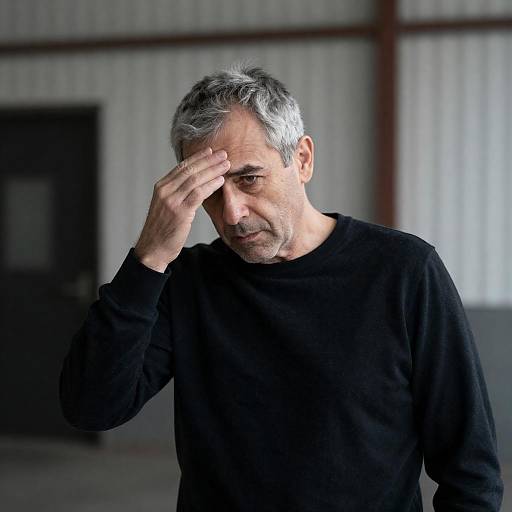 Intense Middle-Aged Man in Industrial Setting