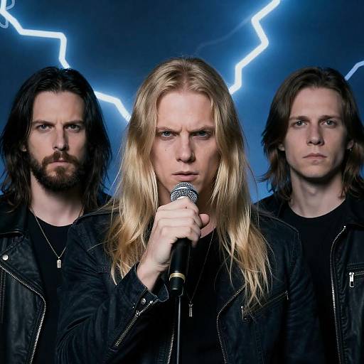 Dynamic Trio of Rock Musicians in Concert