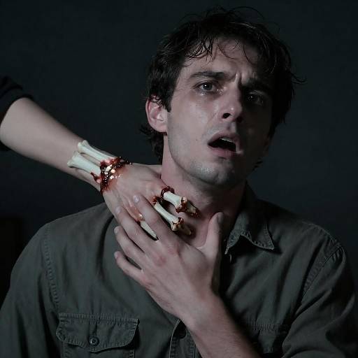 Shocked Man Gripped by Severed Hand