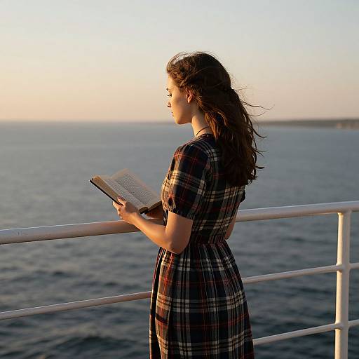 Woman in Tartan Dress by Ship Railing