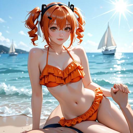 Playful Beach Scene with Adachi Rei