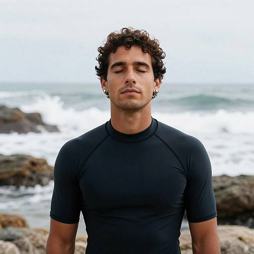Serene Surf Portrait at Rocky Coastline