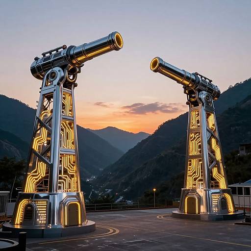 Futuristic Mountain Pass at Sunset