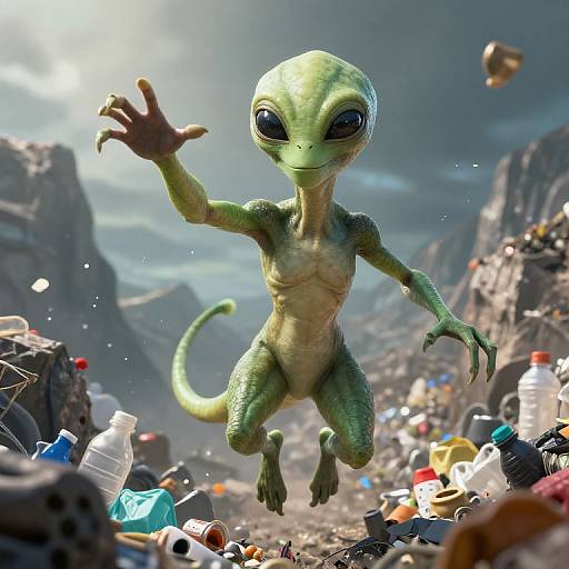 Humanoid Alien Beneath Plastic Trash