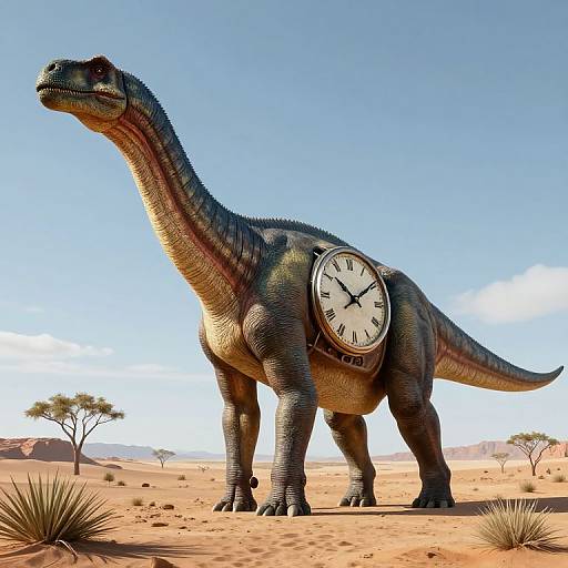 Surreal Sauropod with Clock Torso