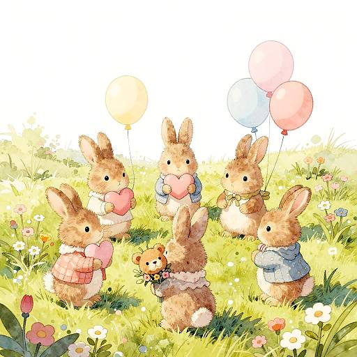 Whimsical Bunnies in Pastel Meadow