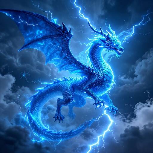 Electric Blue Lightning Dragon Soaring
