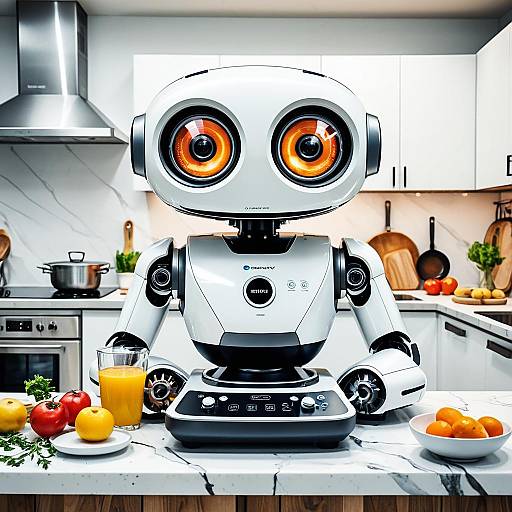 Futuristic Cooking Assistant Robot in Modern Kitchen