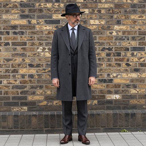 Sophisticated Mature Man in Dark Gray Overcoat and Fedora