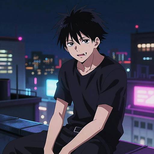 Neon Vampire Anime Boy Rooftop
