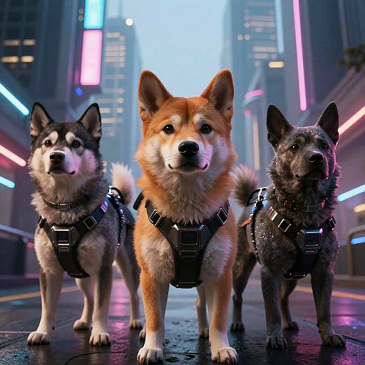 Cyberpunk Humanoid Dogs in Neon City