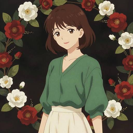 Anime Woman with Floral Wreath