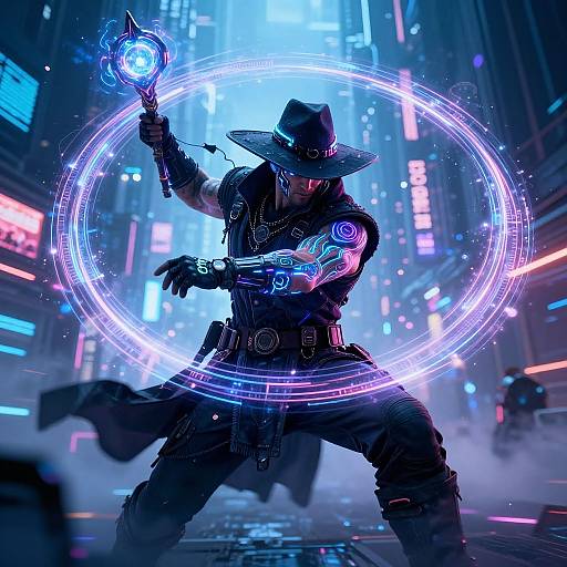 Cyberpunk Technomancer in Neon City