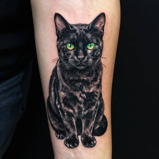 Realistic Black Cat Forearm Tattoo