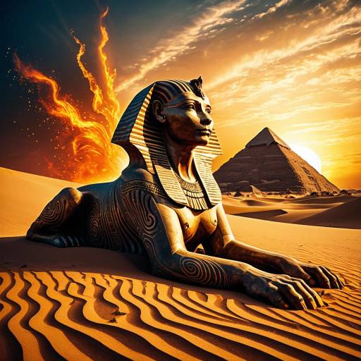 Mystical Sphinx at Sunset in Desert Ruins