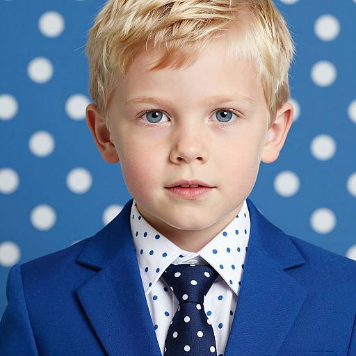 Portrait of Boy in Blue Polka Dots