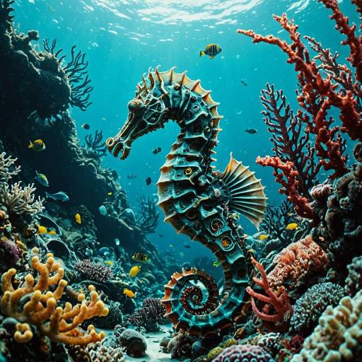 Cybernetic Seahorse in Kelp Forest