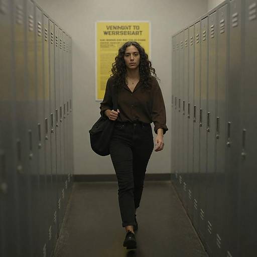 Woman Walking Down Locker Hallway