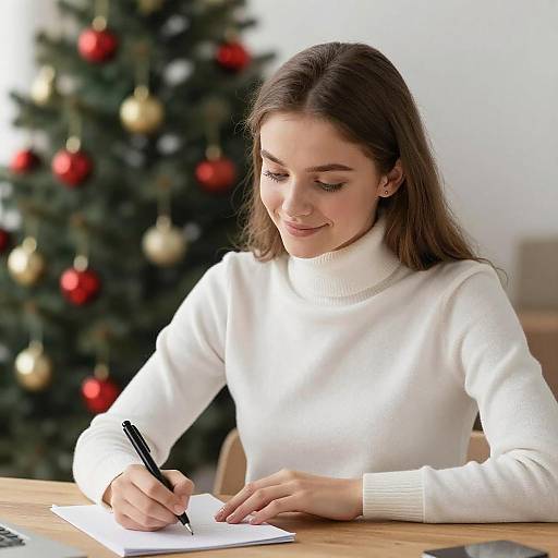 Festive Portrait of a Young Woman Writing