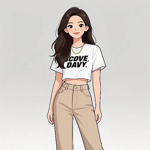 Digital anime-style drawing of a smiling woman with long black hair, wearing a white 