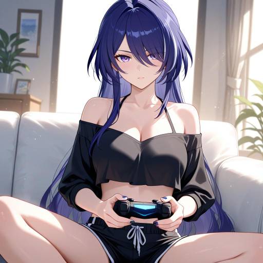 Relaxed Gamer Girl in Minimalistic Room