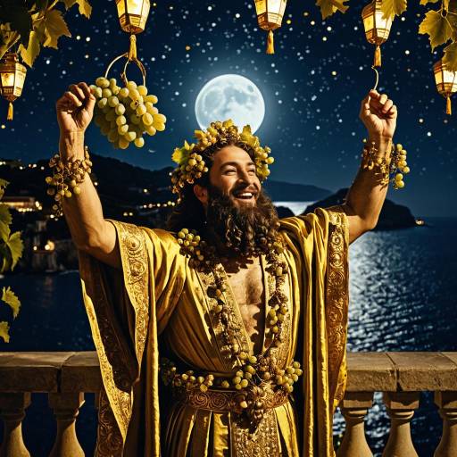 Dionysus in Golden Robes on Moonlit Terrace