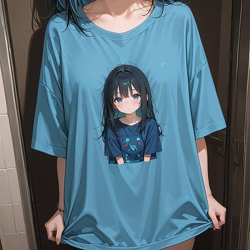 Girl in Oversized Blue T-Shirt