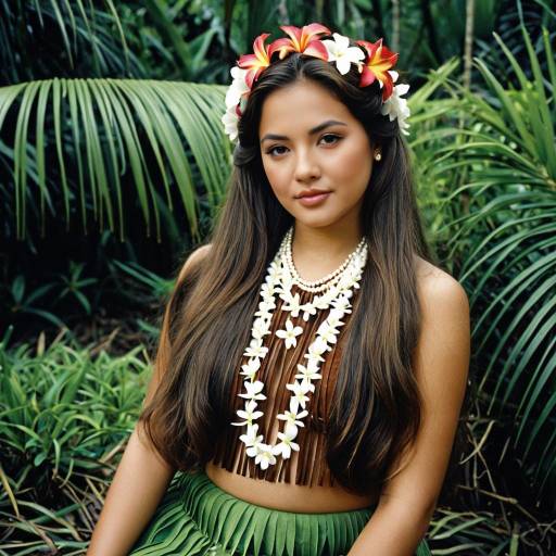 Woman in Traditional Hawaiian Hula Costume