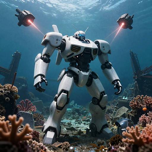 Shimmering Underwater Mecha Insect Battlefield