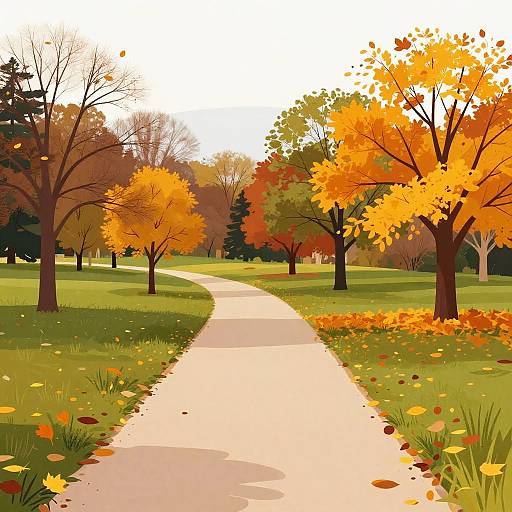 Vibrant Autumn Park Trail Vector