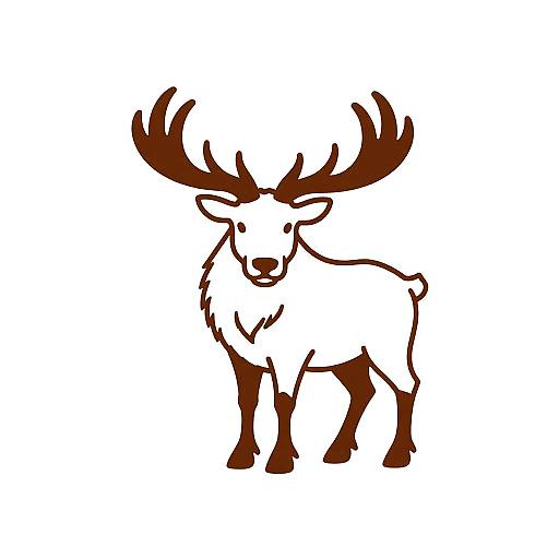 Digital drawing of a brown and white stylized moose with prominent antlers, outlined in bold, simple lines on a white background.